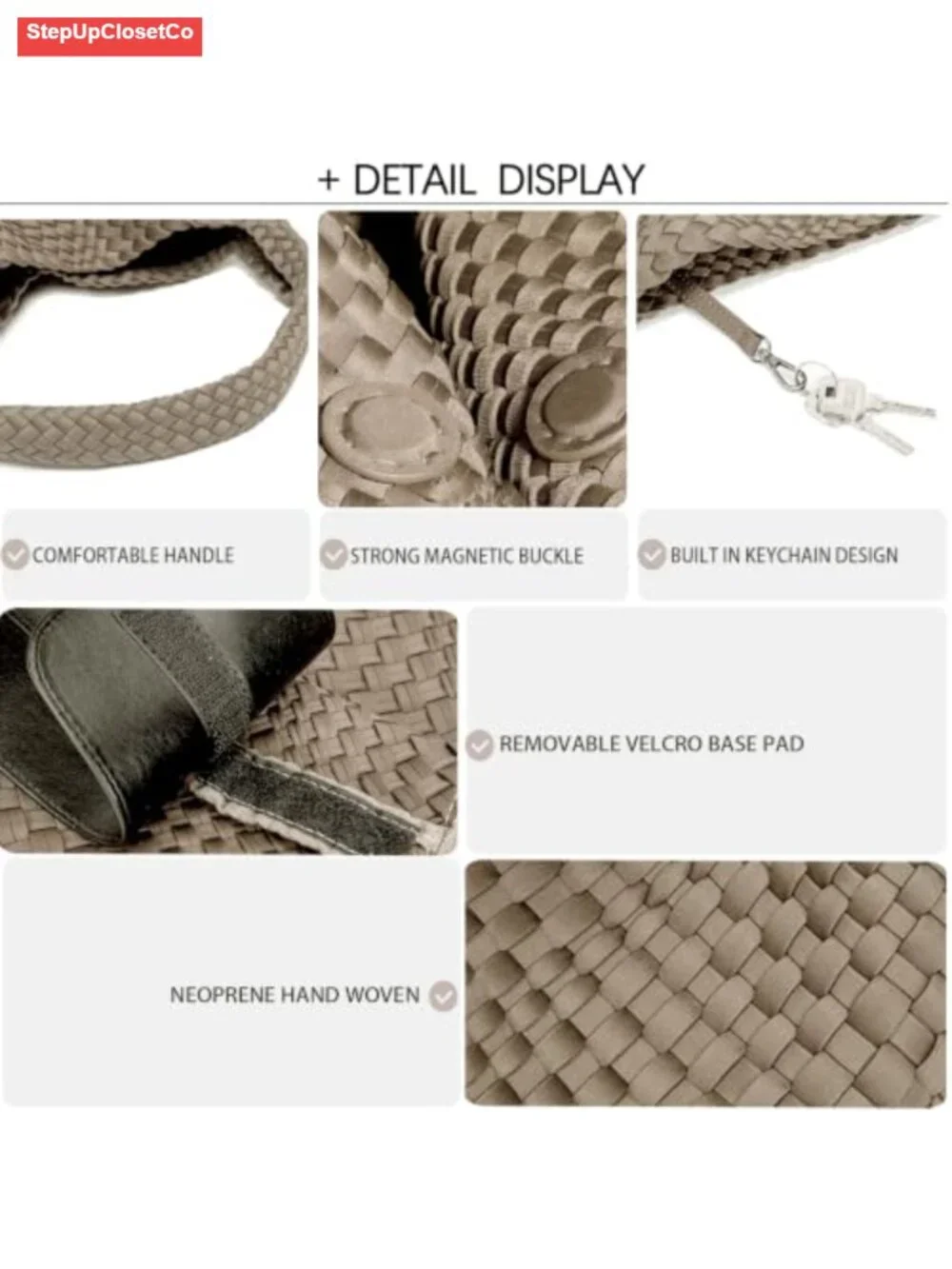 Handwoven Neoprene Woven Purse Hobo Tote Shoulder Bag with Wallet